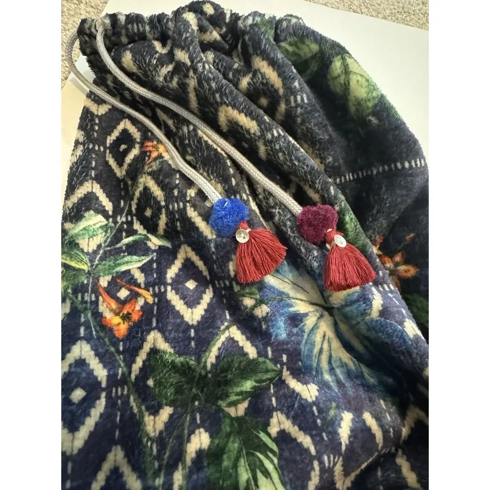Johnny Was Patchwork Fleece Boho Fathers Sling Drawstring Duffle‎ Blanket Bag